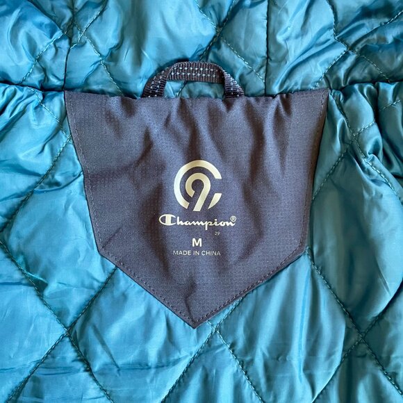 Champion Men's Navy Blue Quilted Hooded Waterproof Jacket size Medium Adjustable - Picture 6 of 11